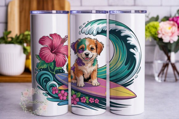 Colorful Puppy Surfing Beach Tumbler Wrap
