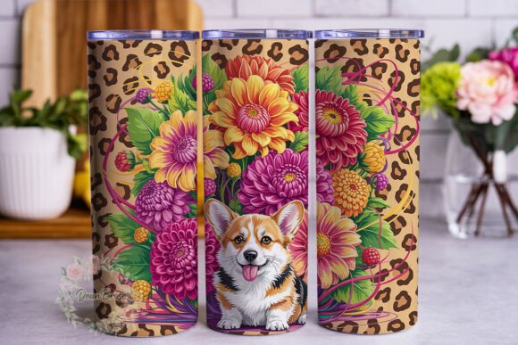 Corgi Sunflower Leopard Pink 20oz Skinny