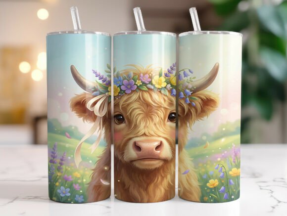 Floral Highland Cow Tumbler Wrap Design Review