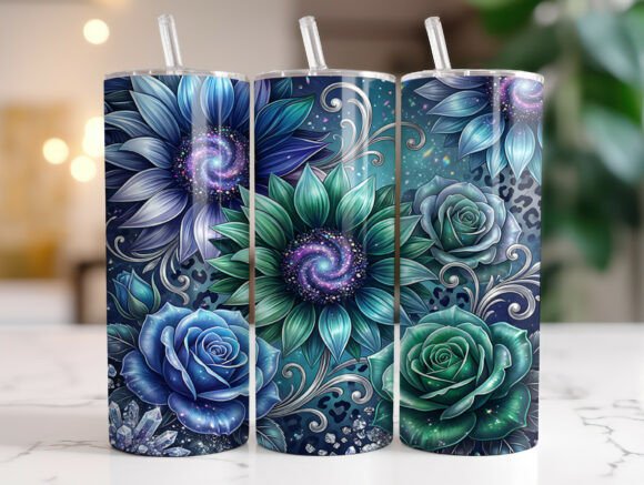 Galaxy Sunflower Floral Tumbler Wrap PNG Review