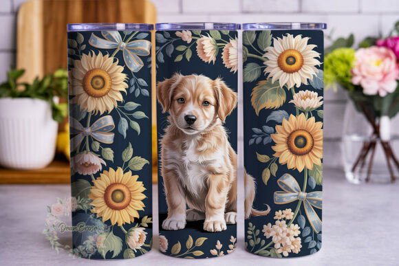 Golden Retriever Puppy Sunflower Tumbler Wrap