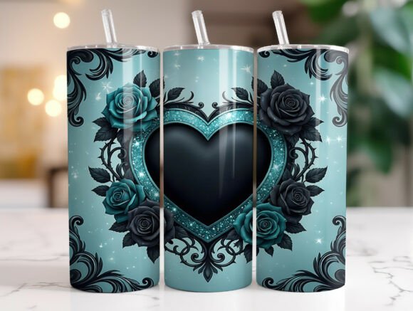 Gothic Teal Rose Heart Tumbler Wrap Review