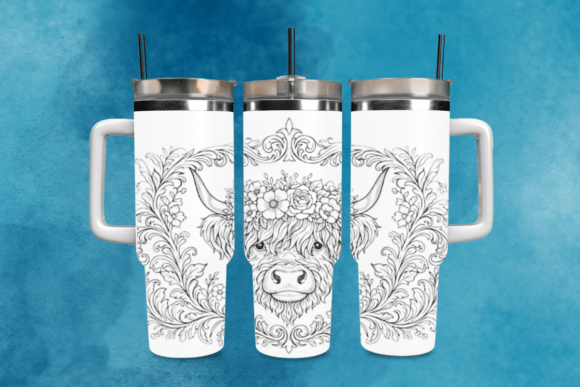 Highland Cow with Floral Crown Tumbler