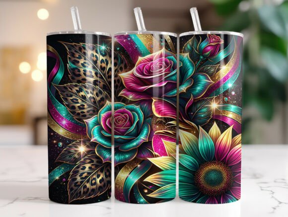 Vibrant Rose Sunflower Tumbler Wrap
